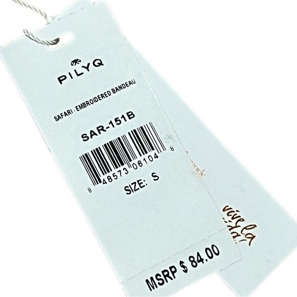 PQ Swim Pilyq Safari Embroidered Bandeau Strapless Swimsuit Top, Size S, NWT - Picture 4 of 11